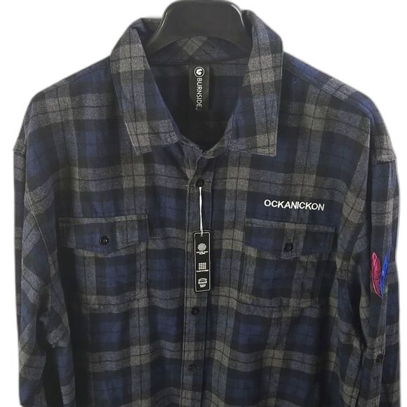 Burnside Men's Long Sleeve Blue Gray Plaid Flannel Button-Up Shirt Sz 2X NWT - Picture 2 of 11